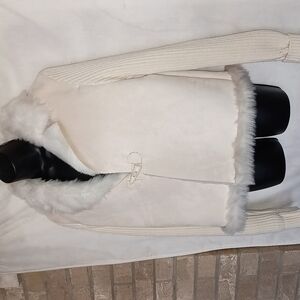 Montana Co Cream Sweater Jacket, Faux Fur, lined sweater sleeves, Size M, warm